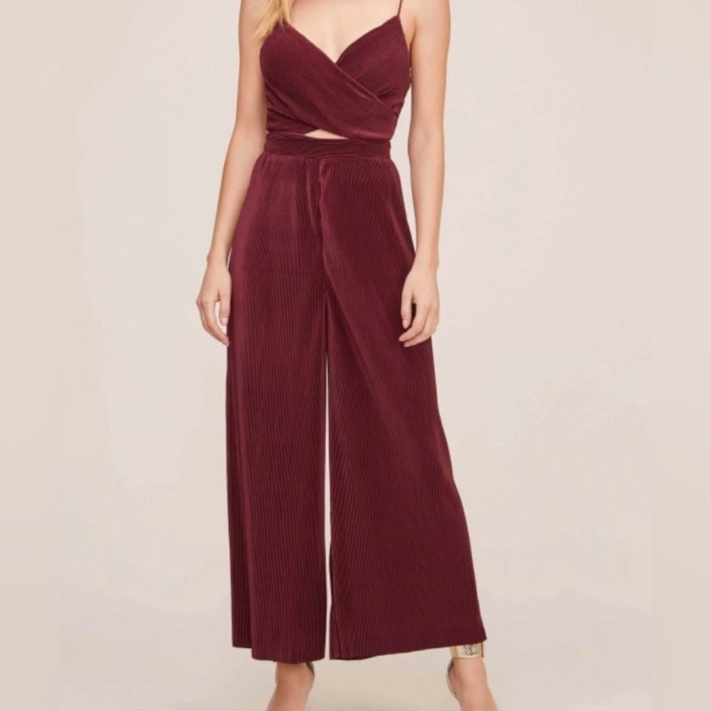 Astr the label plisse Burgundy Jumpsuit
